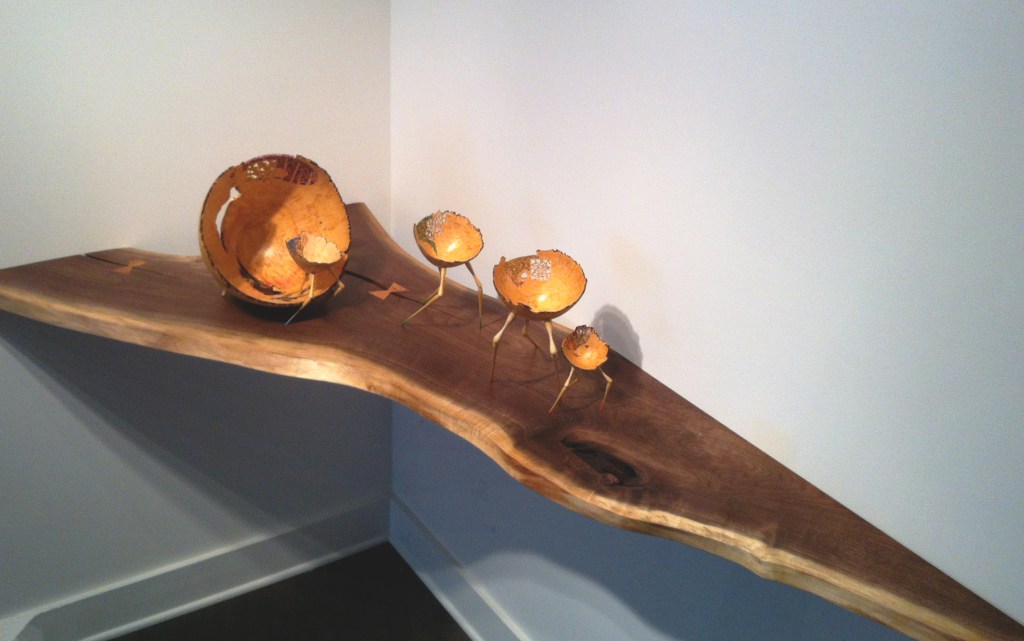 Floating live edge shelf in corner