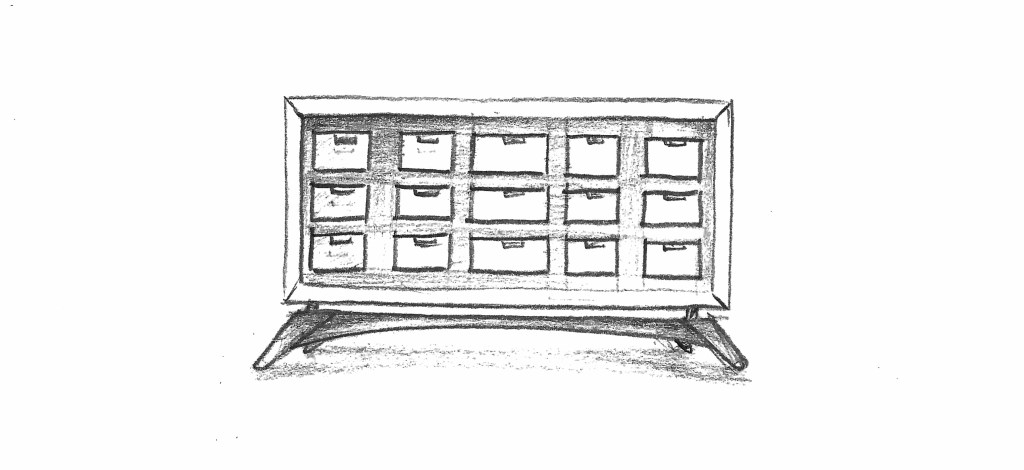sketched pencil design for multi drawer cabinet