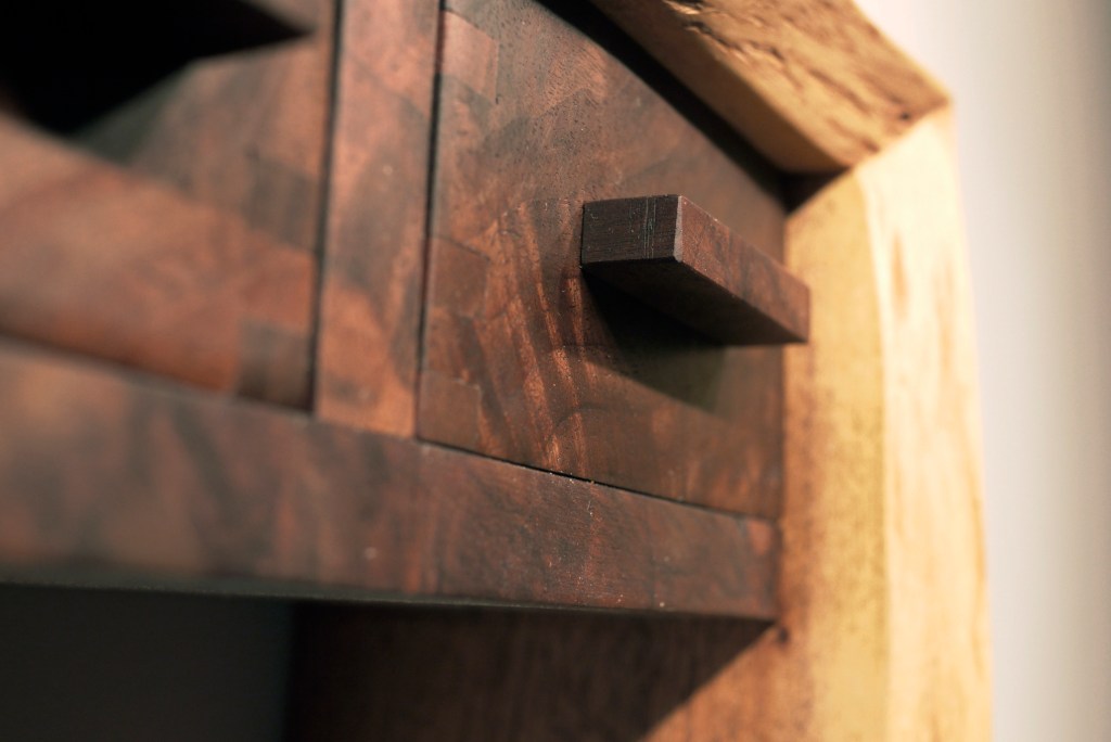 square walnut drawer pull with walnut drawer and box joints